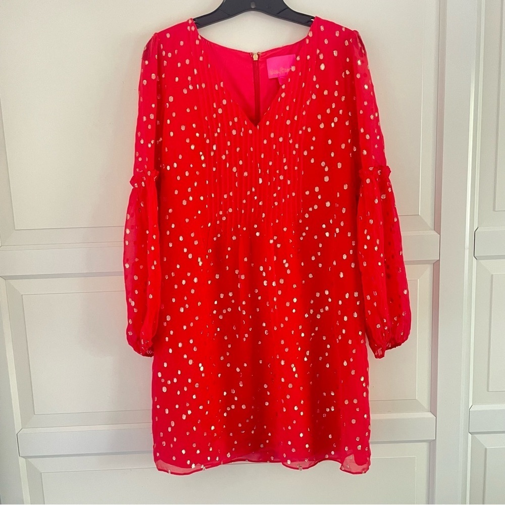 Lilly Pulitzer cleme silk red v-neck dress 26467 - Picture 3 of 8